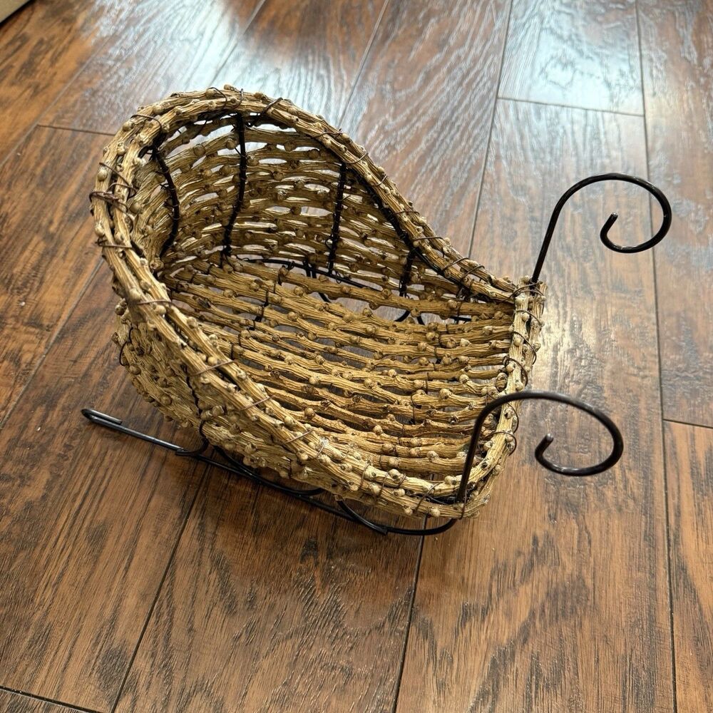 Vintage Twig Christmas Sleigh cottage core holiday Ashland Grapevine Mini N7